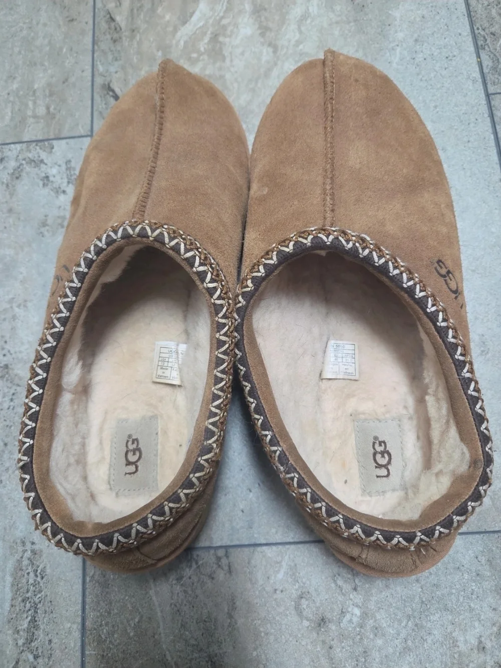 UGG Men's Chestnut Suede Shearling Lined Slip-On Slippers
